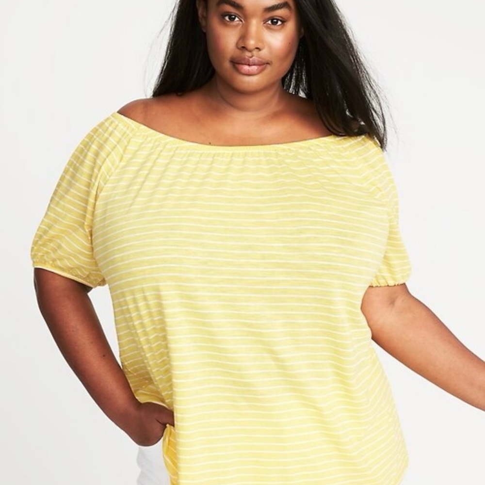Old Navy Yellow and White Off Shoulder Blouse spring summer